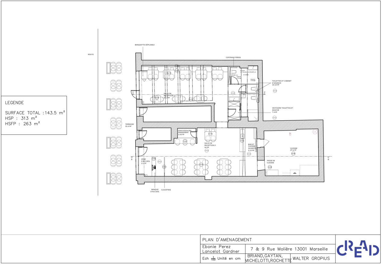 Plan d'aménagement — Salle principale