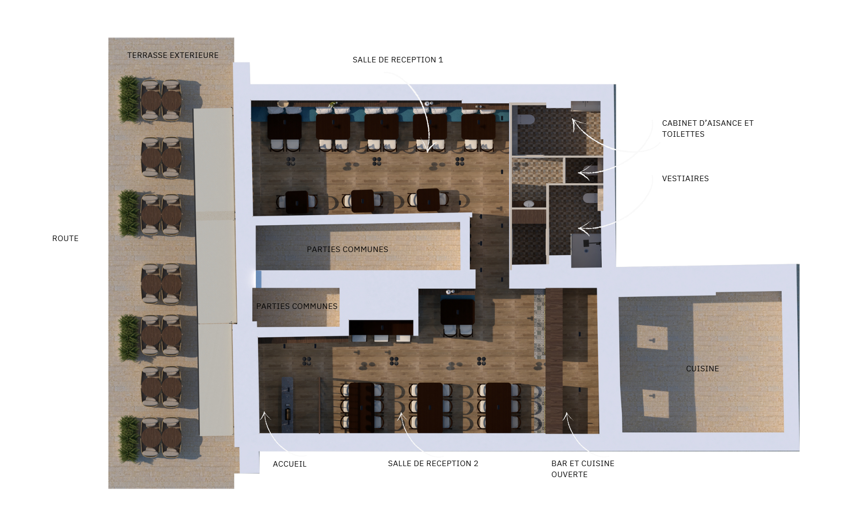 Plan 3D — organisation des espaces